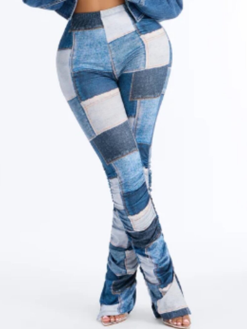 Jean-Look Denim Print Blue/Combo Skinny Fit PantšNWT - Picture 5 of 8